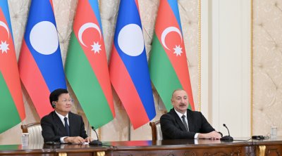Azərbaycan və Laos prezidentləri mətbuata bəyanatlarla çıxış ediblər - FOTO