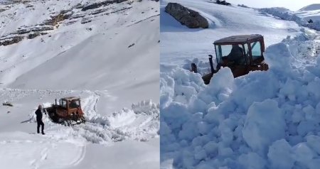 Quba-Xınalıq yolu qardan belə təmizlənir - VİDEO
