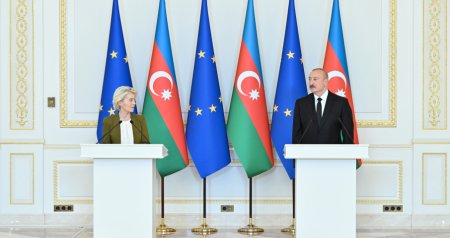 İlham Əliyev və Ursula Fon der Lyayen mətbuata bəyanatlarla çıxış etdilər -FOTO/VİDEO
