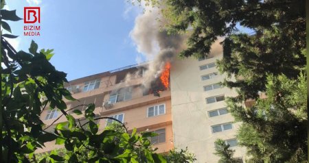 TƏCİLİ! Bakıda yaşayış binasında güclü yanğın başlayıb - VİDEO