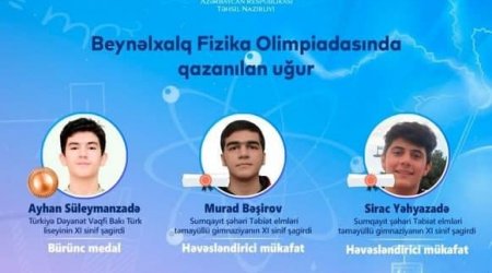 Azərbaycan məktəbliləri Beynəlxalq Fizika Olimpiadasında uğur qazandılar