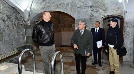 Prezident Şirin su hamamında bərpa işləri ilə tanış oldu - FOTO