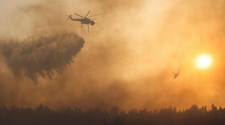 Hadrut qəsəbəsində yanğın: Helikopter havaya qaldırıldı - VİDEO