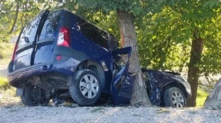 Şəkidə minik avtomobili ağaca çırpıldı - 1 ölü, 2 yaralı var