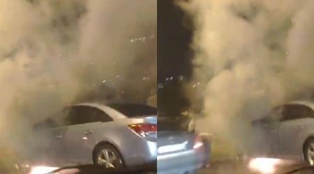 Bakıda yolda avtomobil yandı - ANBAAN VİDEO