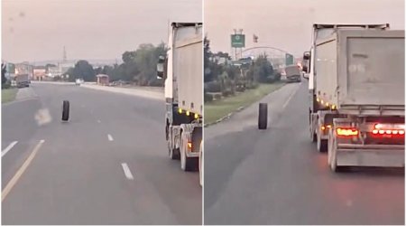 Maşın bazarının qarşısında təhlükə: Yük maşınının təkəri yerindən çıxdı - VİDEO