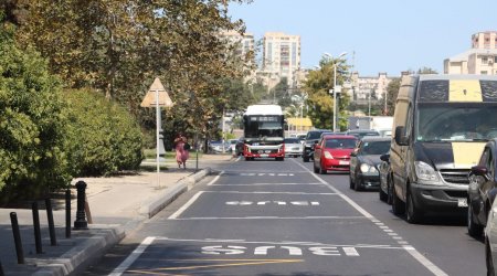 Bakının daha bir ərazisində avtobus zolağı çəkildi – FOTO 