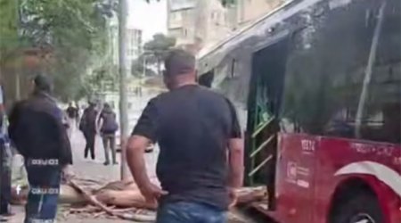 Bakıda külək ağacı avtobusun üzərinə aşırdı - VİDEO