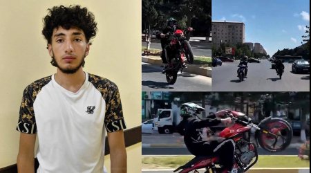 Motosikleti "tək təkər" sürən sürücü HƏBS EDİLDİ - VİDEO