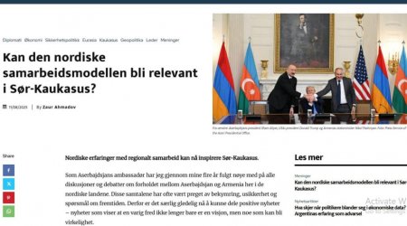 Norveçin “Geopolitika” nəşrində Vaşinqtonda imzalanan saziş haqqında məqalə dərc olunub