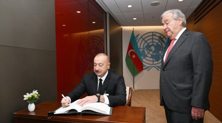 Prezident BMT Baş katibi ilə görüşüb, fəxri qonaqlar kitabını imzaladı - FOTO/VİDEO