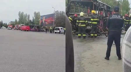 Sumqayıtda yanan marşrut avtobusu belə söndürüldü – VİDEO