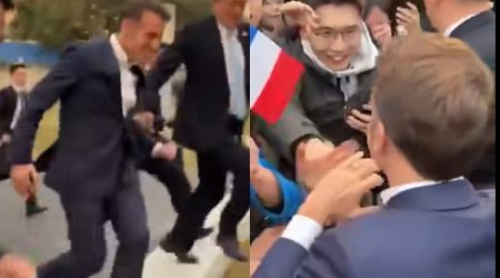 Makron tələbələrlə görüşə qaça-qaça getdi - VİDEO