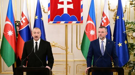 Azərbaycan və Slovakiya prezidentləri mətbuata bəyanatlarla ÇIXIŞ ETDİLƏR - FOTO