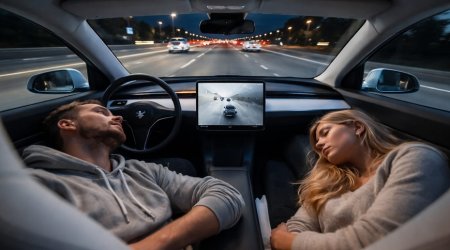 Avtomobil gedir, sürücü yatır: Tesla məharəti - VİDEO