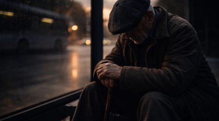 Xırdalanda yaşlı kişi avtobus dayanacağında gecələyir - VİDEO