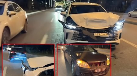 Sumqayıtda zəncirvari qəza: Üç avtomobil TOQQUŞDU - VİDEO