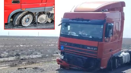 Ələt-Astara yolunda hərəkətdə olan yük avtomobilinin TƏKƏRİ PARTLADI &ndash; VİDEO