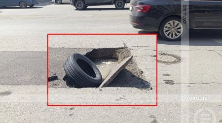 Bakının mərkəzində yeni təmir olunan yol ÇÖKDÜ &ndash; VİDEO