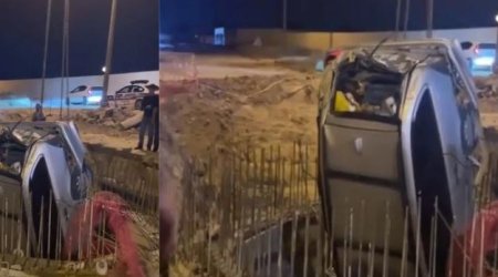 Bakıda avtomobil kanalizasiya kollektoruna düşdü - VİDEO