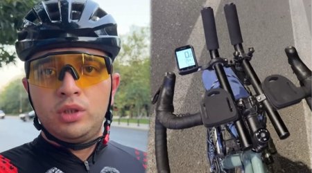 Avtobusla velosipedçini çətin vəziyyətə saldı - Video