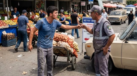 Şəmkir bazarında insident: Arabaçı “parkovşik”i döydü