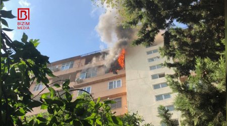 TƏCİLİ! Bakıda yaşayış binasında güclü yanğın başlayıb - VİDEO