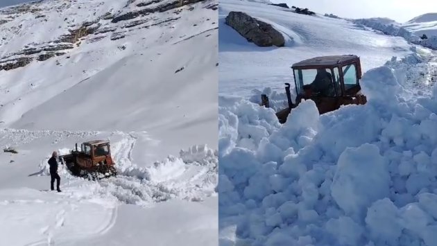 Quba-Xınalıq yolu qardan belə təmizlənir - VİDEO