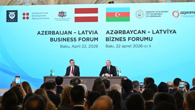 Prezidentlər Azərbaycan-Latviya biznes-forumunda &ndash; FOTO